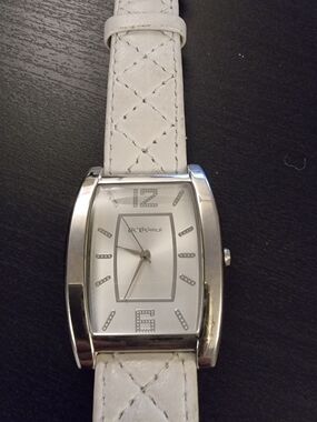 BCBGirls Silver-Tone White Quilted Strap Watch